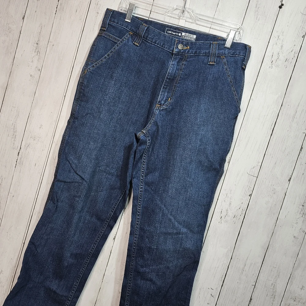 Carhartt Men's Blue Denim Relaxed Fit Carpenter Work Pants Size 34 x 30.